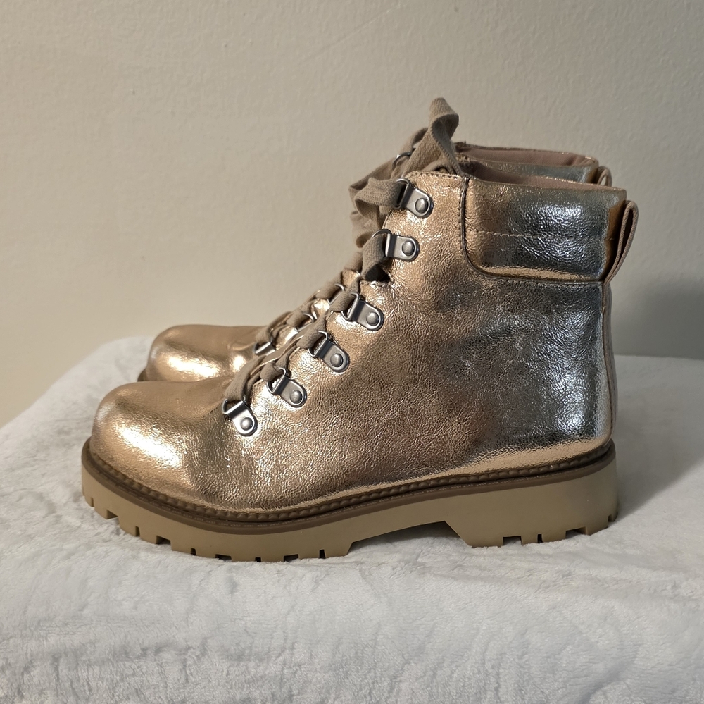 Rose Gold Metallic Lace-Up Boots